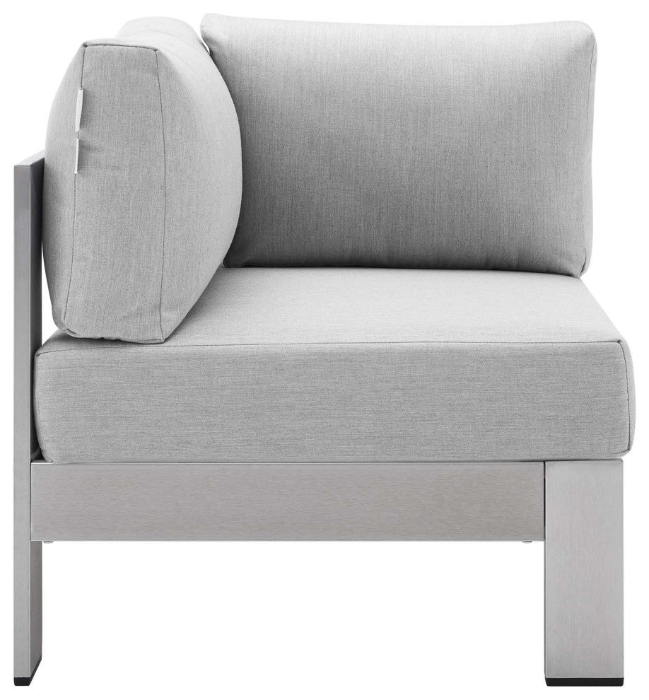 Sofa Corner Chair, Sunbrella, Fabric, Aluminum, Metal, Silver Gray, Outdoor