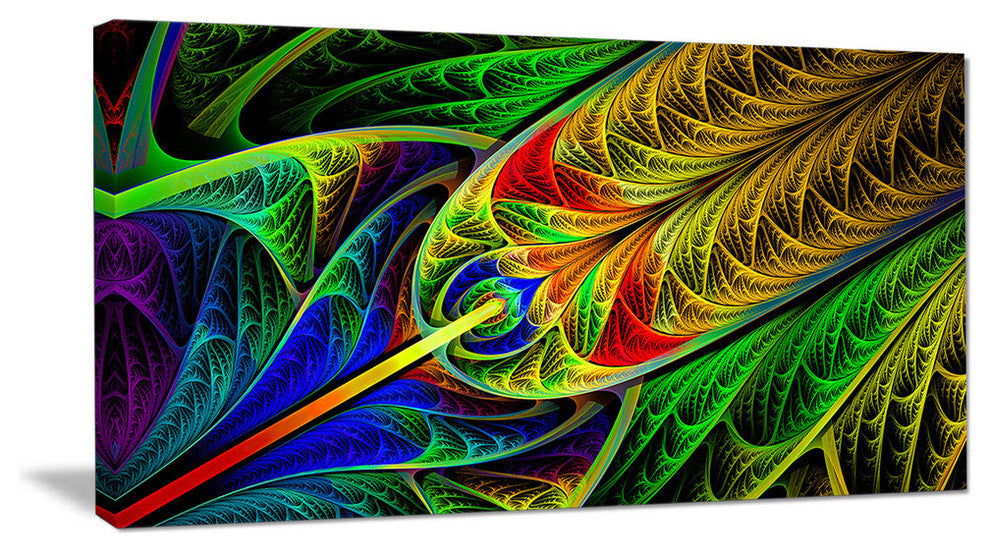 Stained Glass with Glowing Designs, Oversized Abstract Canvas Art Print, 60x28