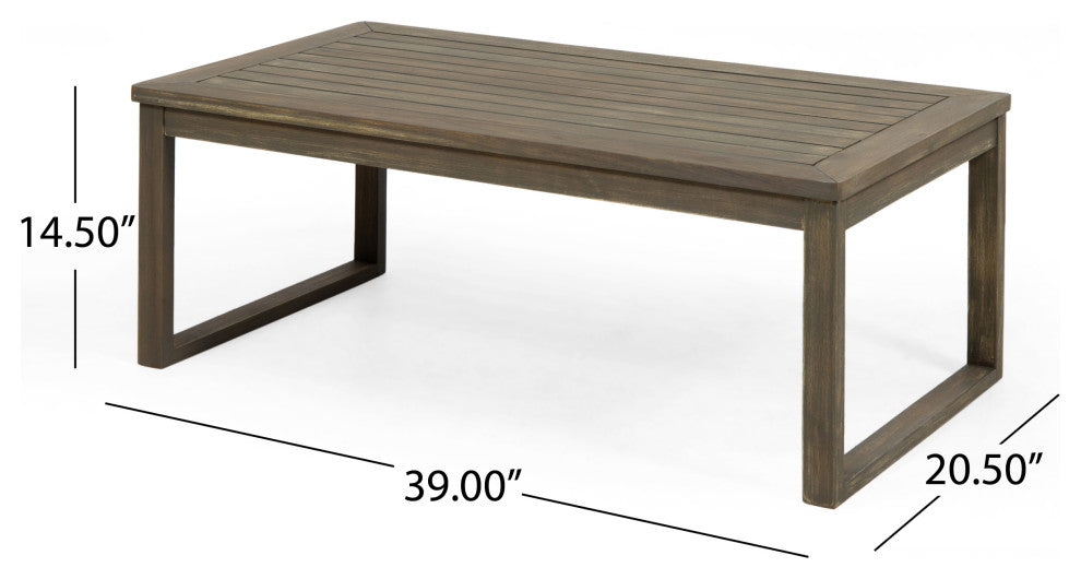 Johnlucas Outdoor Acacia Wood Loveseat and Coffee Table Set, Gray/Dark Gray