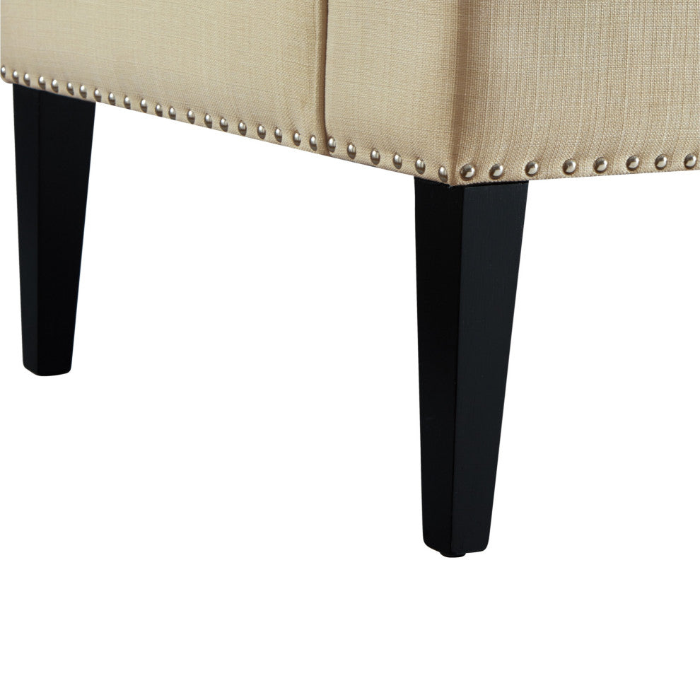 45" Beige and Black Upholstered Linen Bench