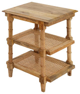 Chesterfield Wood and Cane 3 Shelf Accent Table, Natural Mango