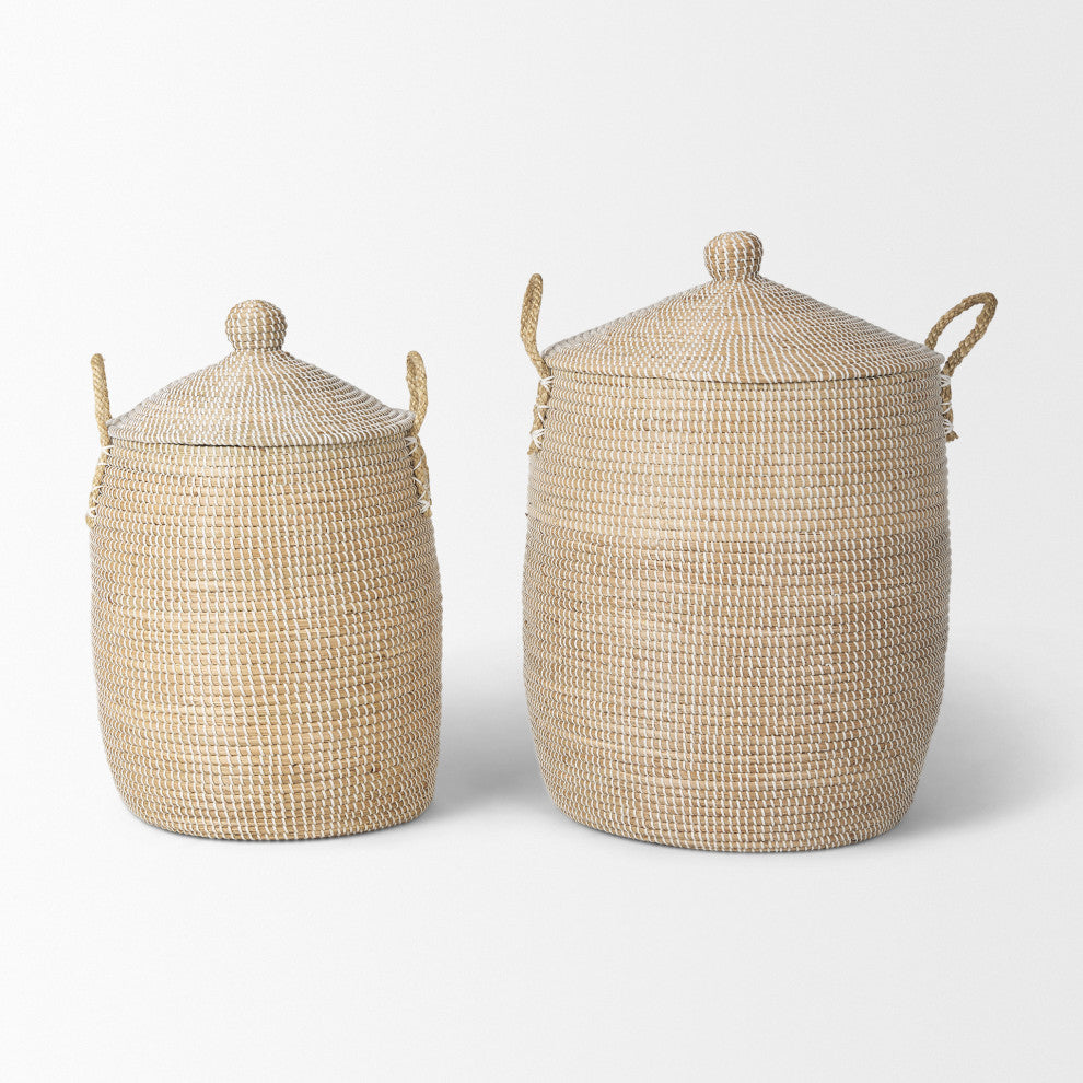 Kairi Set of 2 Seagrass Floor Baskets With Lids and Handles