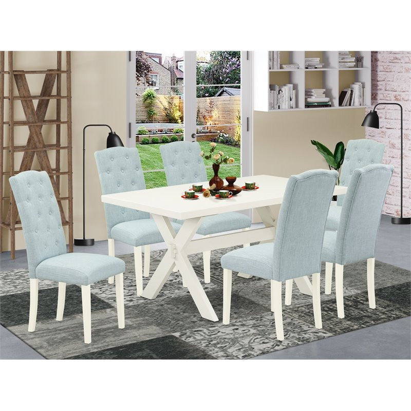 X026Ce215-7, 7-Piece Small Table Set, 6 Chairs and Table Hardwood
