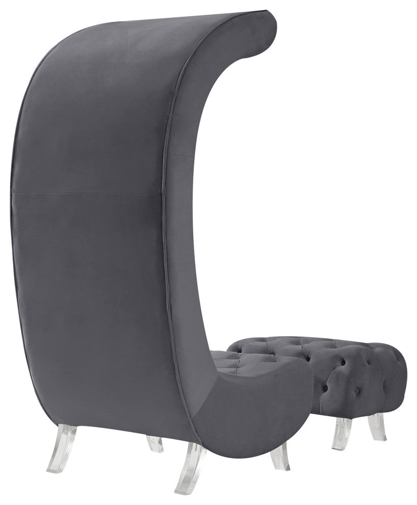 Crescent Velvet Upholstered Rounded Accent Chair, Gray