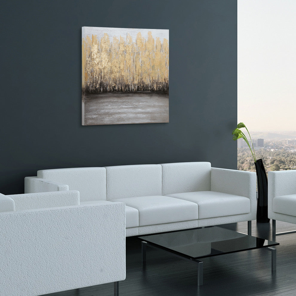 Nature Gold Trees Textured Metallic Hand Painted Wall Art Abstract Canvas