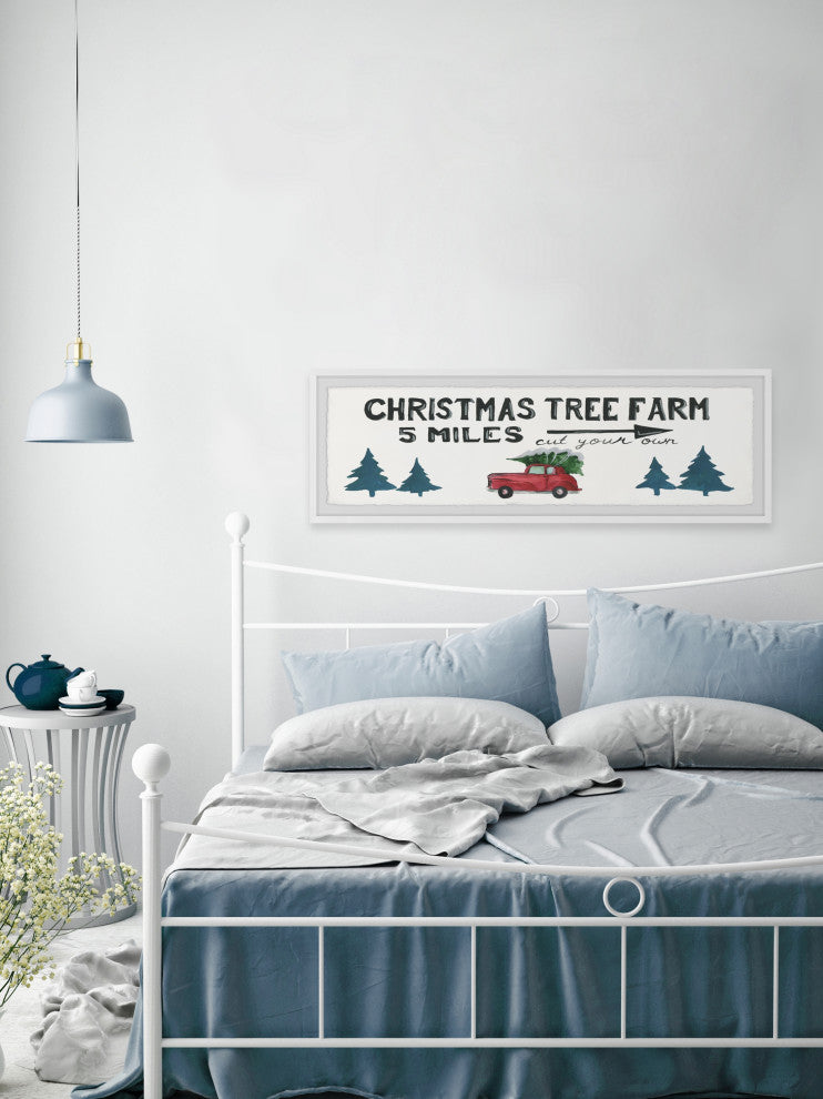 "Tree Farm 5 Miles" Framed Painting Print, 30x10