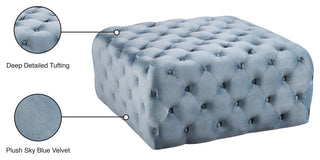 Ariel Velvet Upholstered Ottoman/Bench, Sky Blue
