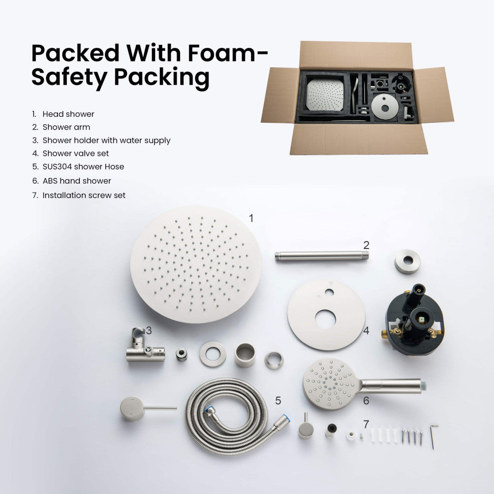 Ceiling Mounted 2-Function Shower System, Rough, Valve, Brushed Nickel