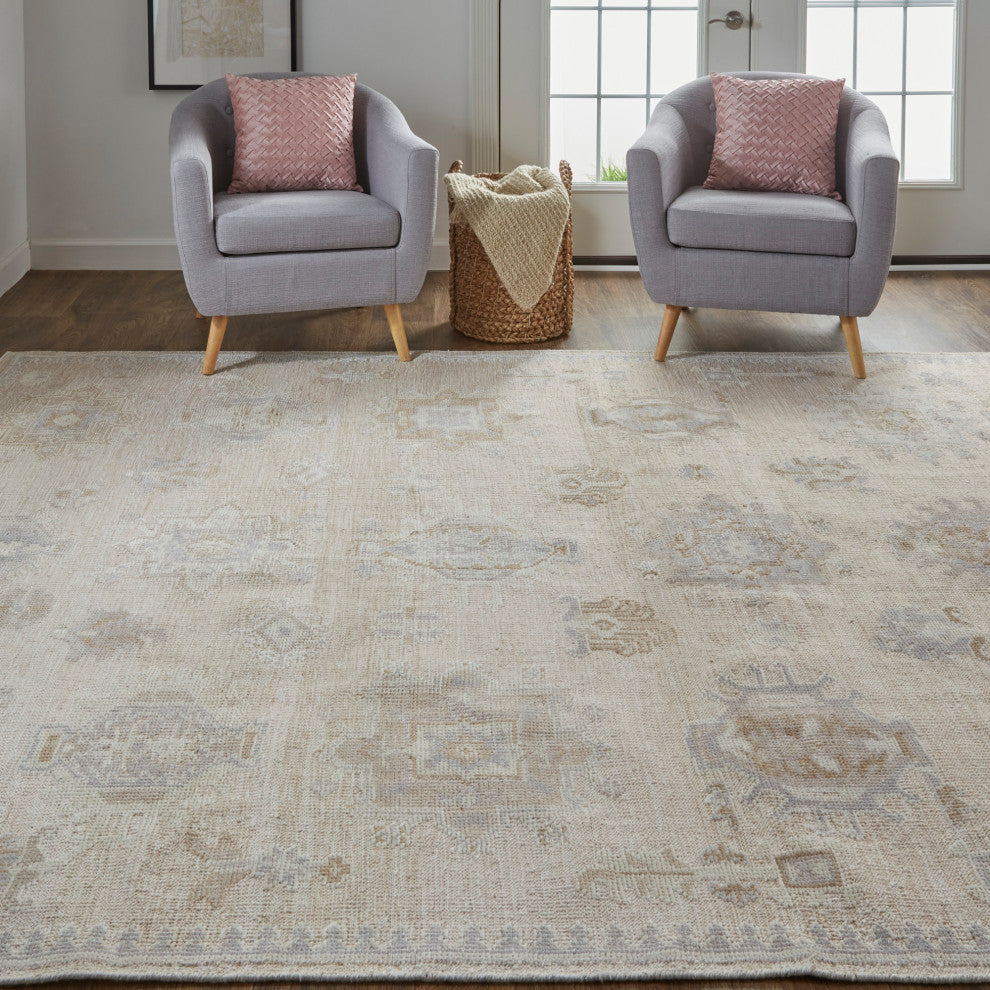 Weave & Wander Tierney Eco Friendly PET Oushak Rug, Ivory/Tan/Opal Gray, 8' X 10