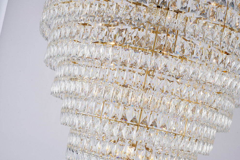 42" 32-Light Gold Metal 9-Tier Chandelier With Clear Crystals