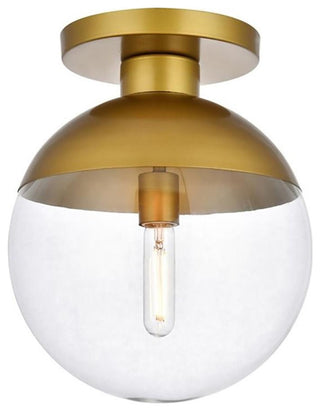 Living District Eclipse 1-Light Metal & Glass Flush Mount in Brass/Clear