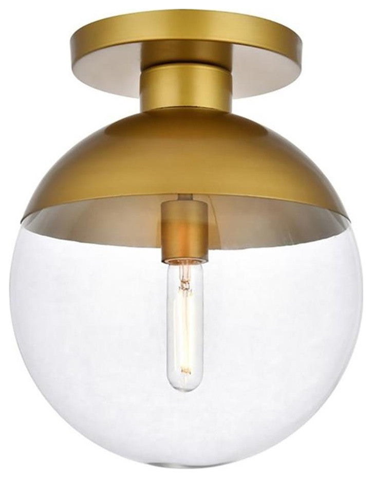 Living District Eclipse 1-Light Metal & Glass Flush Mount in Brass/Clear