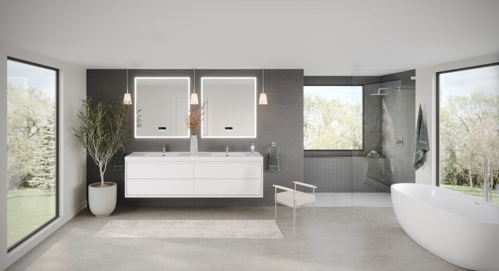 The Daria Bathroom Vanity, Glossy White, 84", Double Sink, Wall Mount