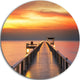 Yellowish Sky And Long Wooden Bridge, Seascape Round Wall Art, 23"