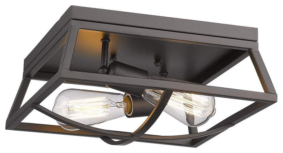2 Light Flush Mount, Farmhouse, Black With Bronze Finish