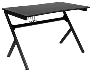 Gaming Desk & Red Racing Chair Set w/Cup Holder, Headphone Hook & 2 Wire Holes