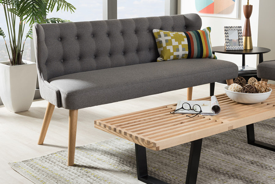 Baxton Studio Melody Mid-Century Modern Natural Wood Finishing, 3-Seater Bench