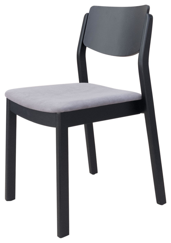 Dining Chair, Set of 2, Fabric, Wood, Gray, Black, Bar Kitchen Cafe Bistro