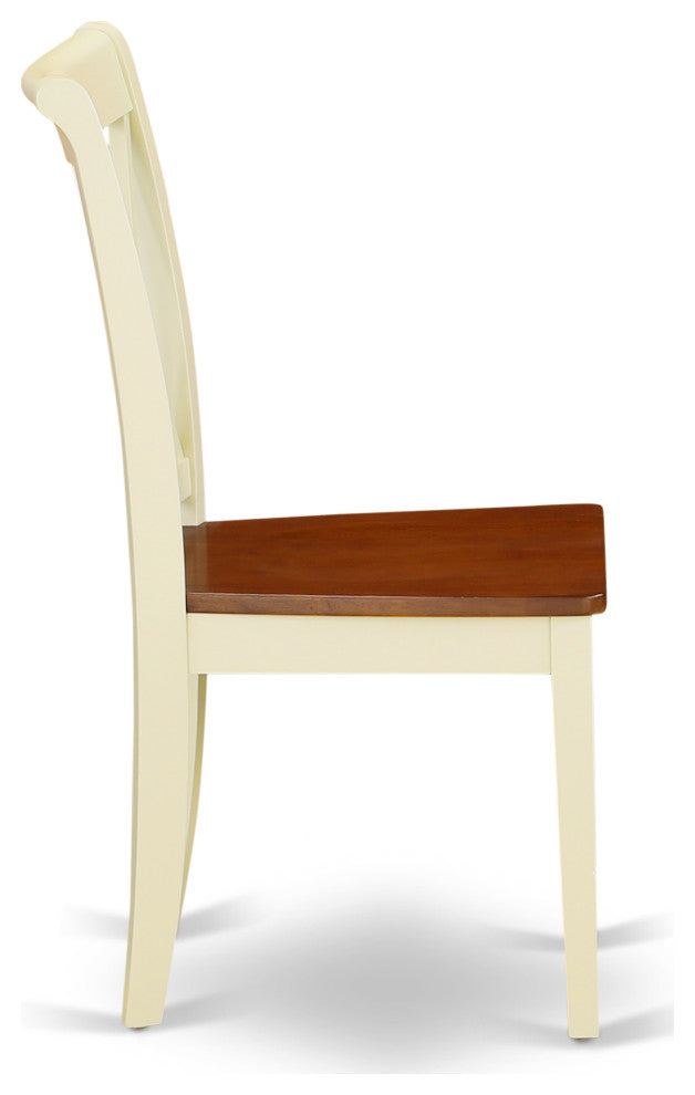 Dining Set 5 Pcs- 4 Wood Chairs, Table, Buttermilk Finish Hardwood Structure.