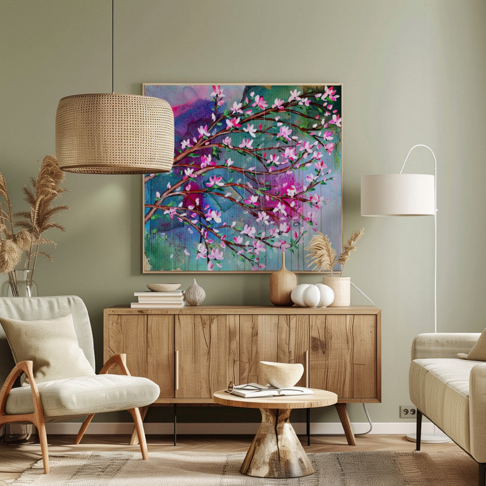Cherry blossom, Abstract tree art, japanese magnolia painting, blossom tree art