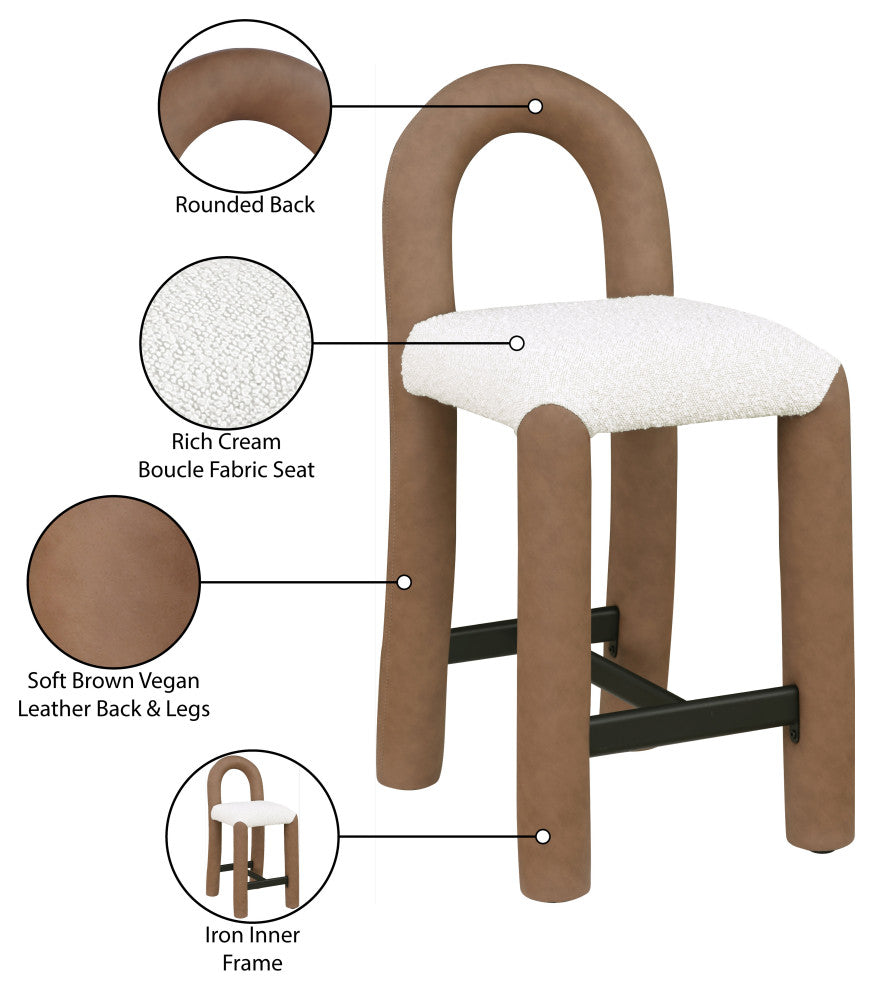 Amari Upholstered Bar and Counter Stool, Brown, Boucle Fabric and Vegan Leather