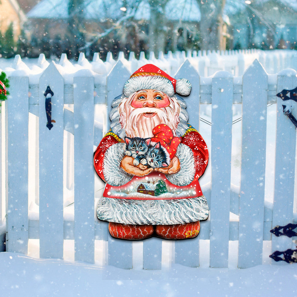 Kitten Holiday Santa, Wooden Decorative Door Hanger