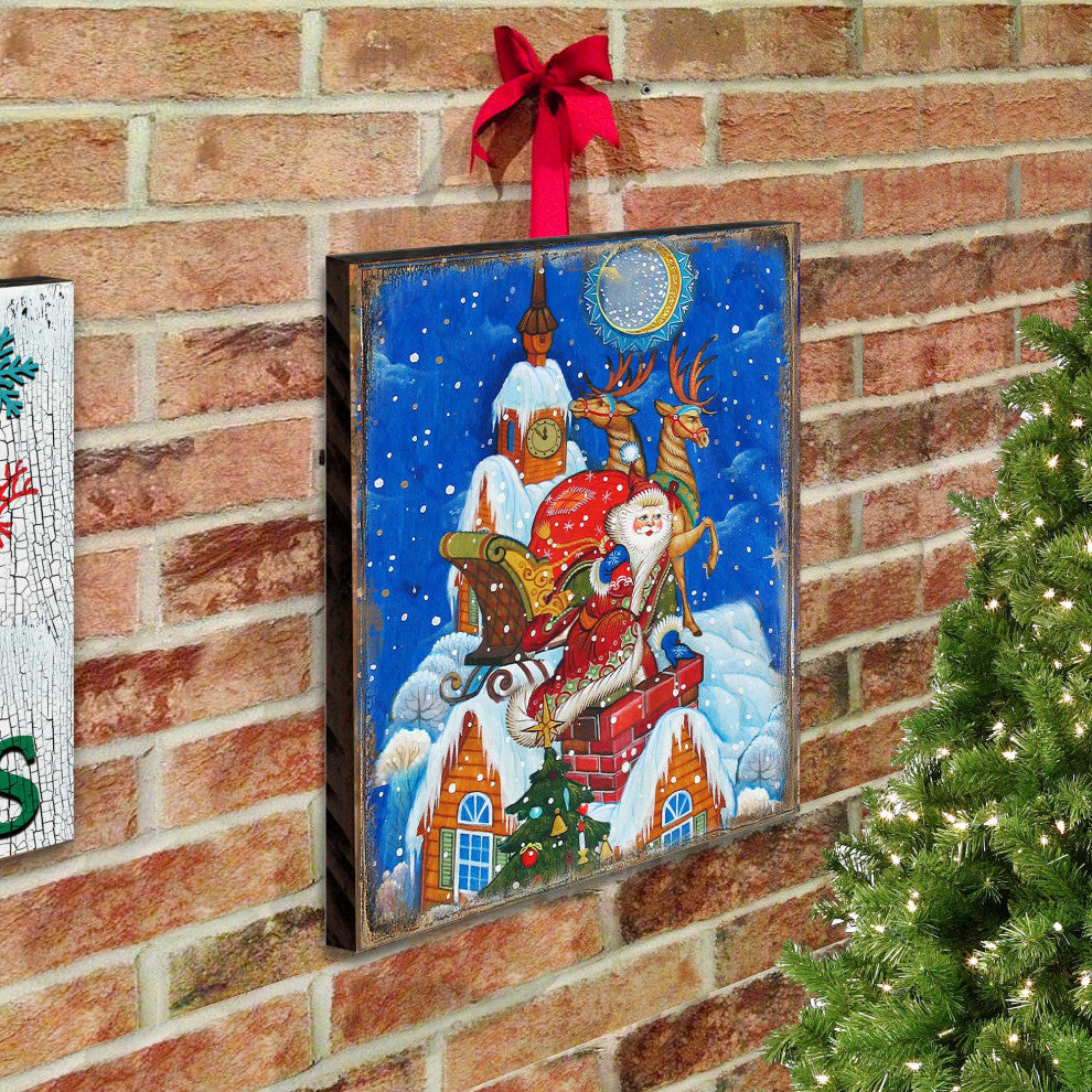 Special Delivery Santa Wooden Wall Art, Medium 18x12