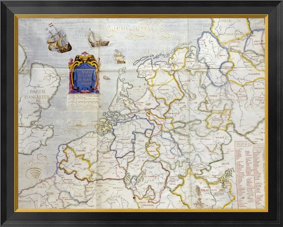 "Watercolour Map of Northern Europe"  by Salomon De Caus, 34x27"