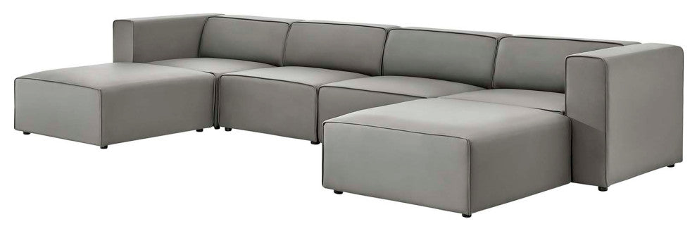 Sectional Sofa Set, Faux Vegan Leather, Gray, Modern, Lounge Hospitality