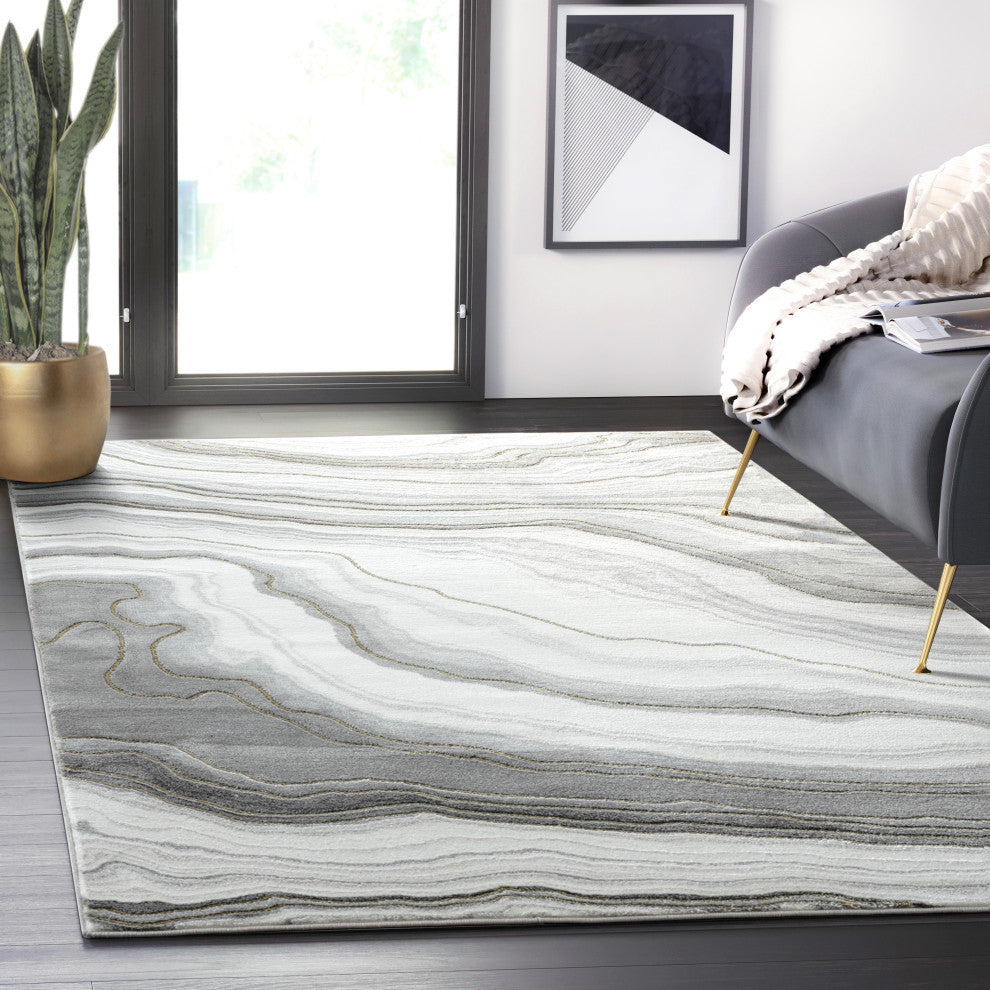 Abani Luna LUN220A Contemporary Grey and Gold Granite Area Rug