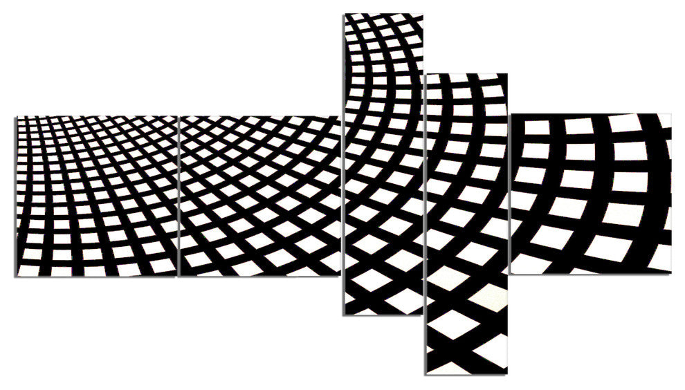 Fractal Square Pixel Mosaic Illustration, Abstract Canvas Art, 60"x32", 5 panels