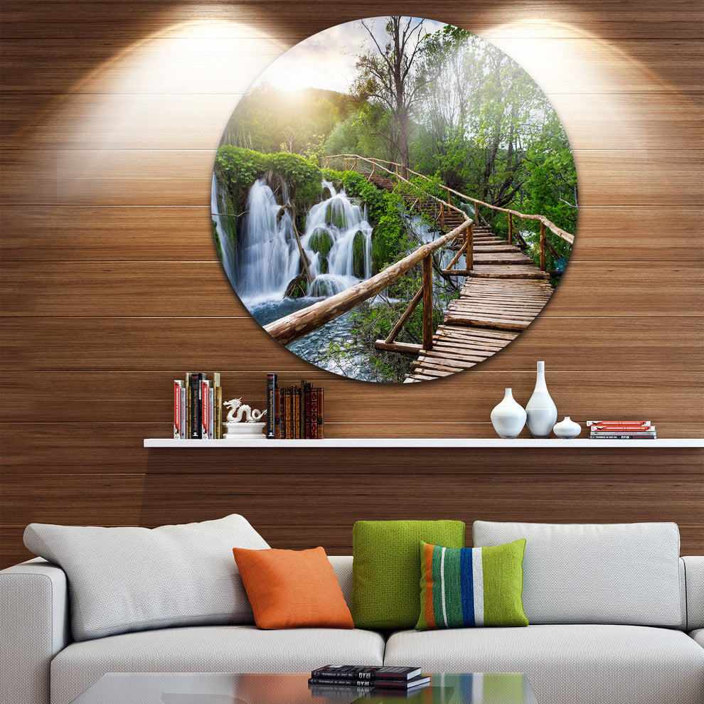 Pathway In Plitvice Lakes, Landscape Photo Disc Metal Wall Art, 23"