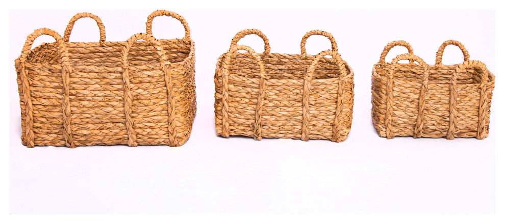 3-Piece Set Jumbo Rectangle Braided Rush Baskets, Natural