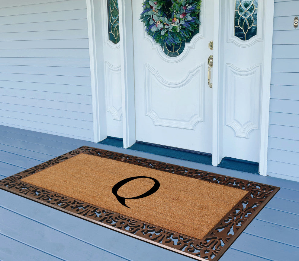 A1HC Rubber & Coir Paisley Large Outdoor Durable Monogrammed Doormat, 30" X 60",