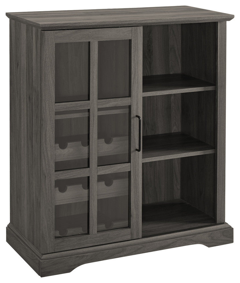 36" Sliding Glass Door Bar Cabinet, Slate Gray
