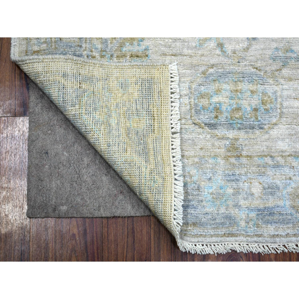 Taupe Hand Knotted Afghan Angora Oushak Hand Knotted Wool Rug, 3'3"x4'10"