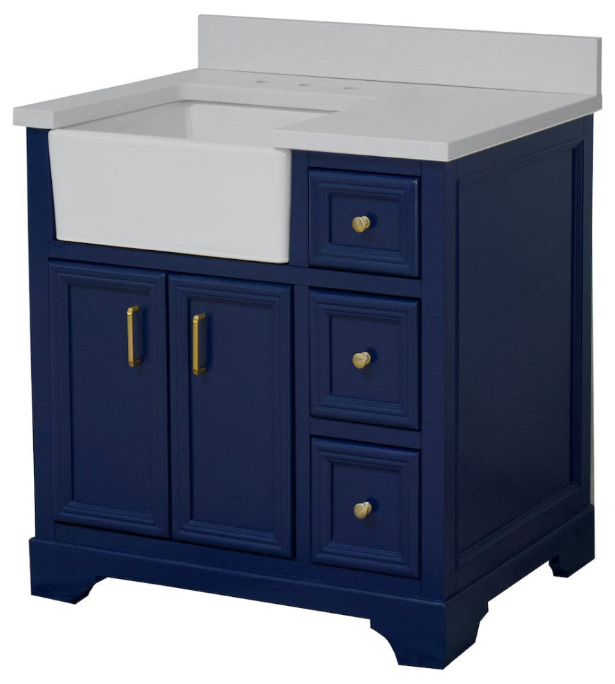 Zelda 36" Bathroom Vanity, Base: Royal Blue, Top: Quartz