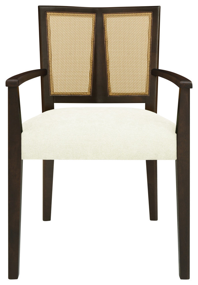 GDF Studio Modern Rattan Backrest Dining Chairs, Set of 2, Dark Brown/Beige