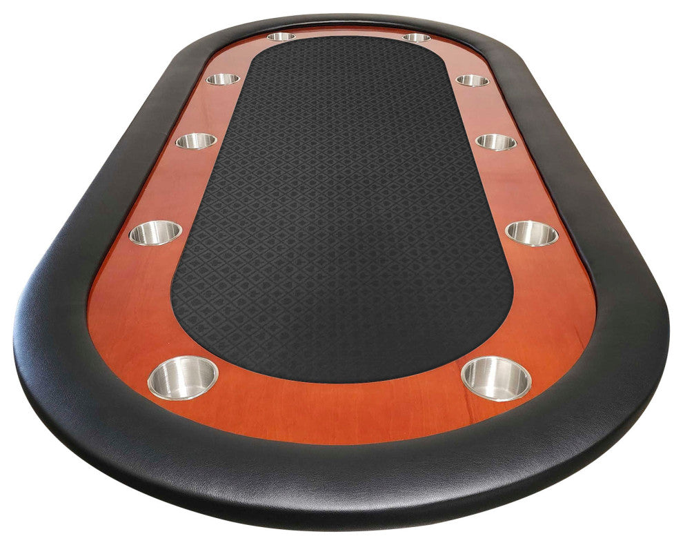 Ultimate Mahogany Folding Poker Table for 10 Players, Speed Cloth Surface, Black
