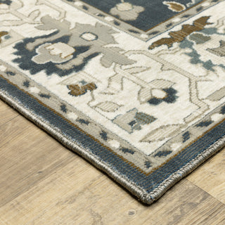Emilia Bordered Traditional Blue/ Beige Area Rug 9'10" x 12'10"