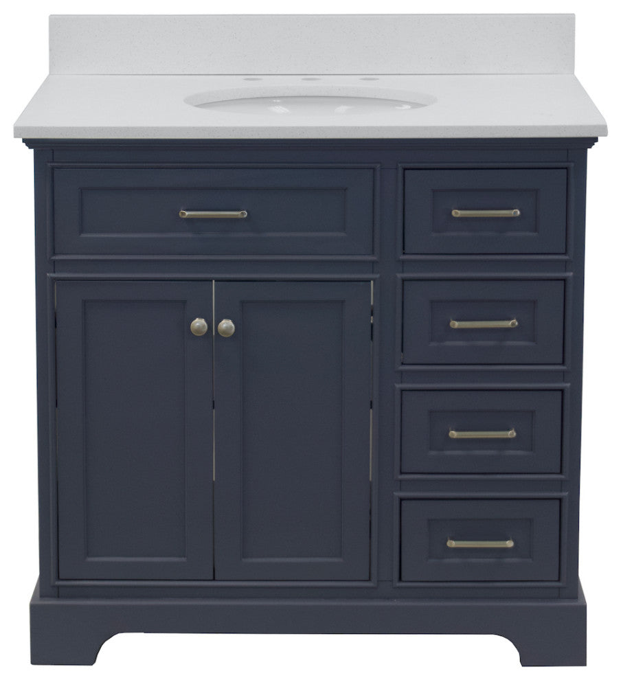 Aria 36" Bathroom Vanity, Marine Gray, Quartz