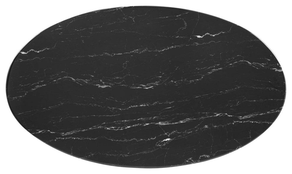 48" Dining Table, Oval, Black White, Artificial Marble, Metal, Modern
