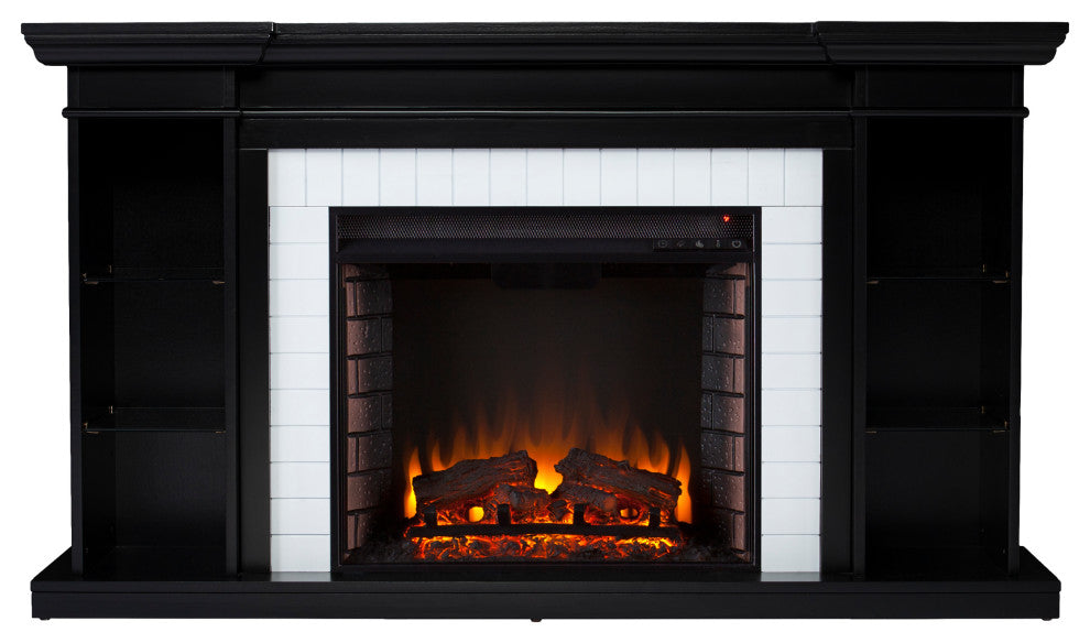 Harwich Electric Fireplace w/ Bookcase - Black