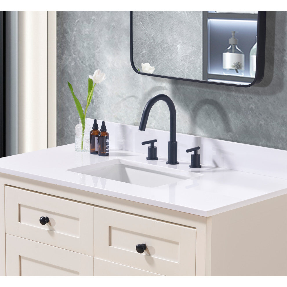 Andalo Engineered Stone Vanity Top, Snow White With White Sink, 43"