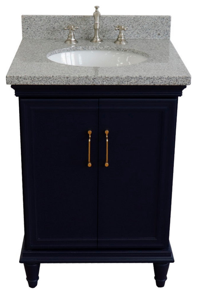 25" Single Vanity, Blue Finish With Gray Granite And Oval Sink