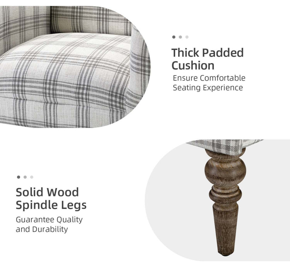 Upholstered Armchair With Checkerboard Pattern, Gray