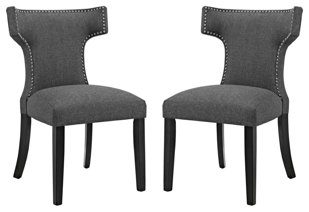 Gray Curve Dining Side Chair Fabric Set of 2