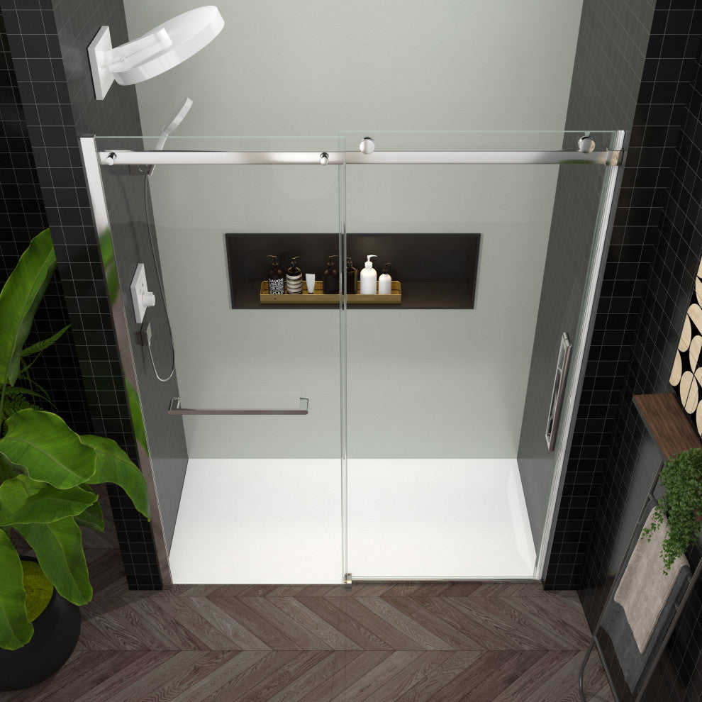 60" Double Sliding Frameless Shower Door with Clear Tempered Glass, Chrome
