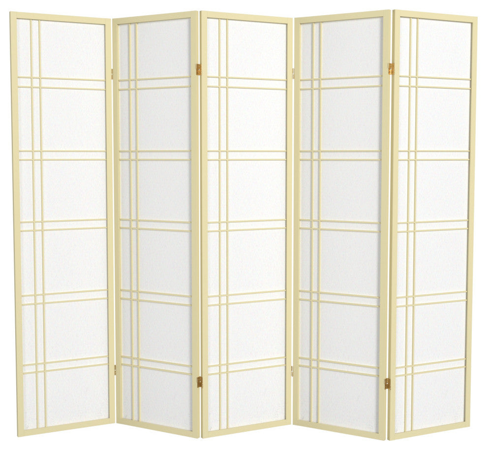 6' Tall Double Cross Shoji Screen, Special Edition, Ivory, 5 Panels