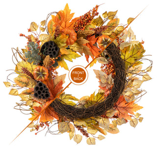 24"D Fall Pumpkin Leaf Floral Wreath